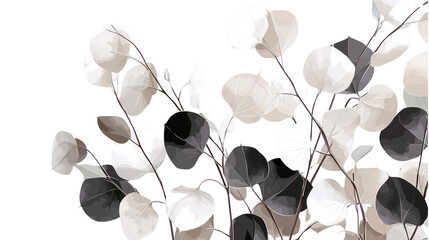 Elegant Black and White Botanical Leaves on Transparent Background