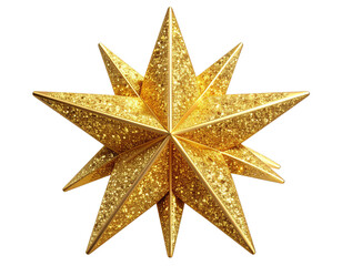 Obraz premium Golden 3D Star Tree Topper with Sparkling Glitter, isolated on transparent background
