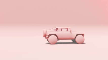 Pickup truck rendered in soft pink studio background with full side view. Designed for stylized animation and mockups