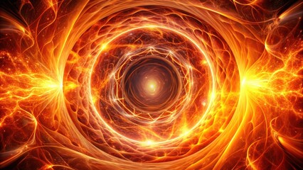 Abstract Fiery Vortex A Glowing Orb of Energy Within a Dynamic, Swirling Nebula of Intense Light and Heat
