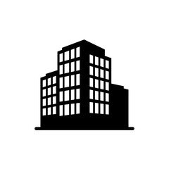 Fototapeta premium Office Building Icon: A simple, bold silhouette of a modern office building, ideal for corporate branding or real estate marketing.