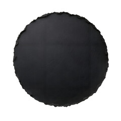 A round, black slate plate with a textured surface and rough edges, isolated on white isolated on transparent background