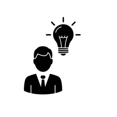 Illumination of Ideas: A silhouette of an individual with a glowing light bulb above, symbolizing an idea or concept in the mind, showcasing innovation.
