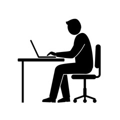 Focused Work Silhouette: A minimalist illustration of a person engrossed in work at a desk, using a laptop with concentrated and focused expression.