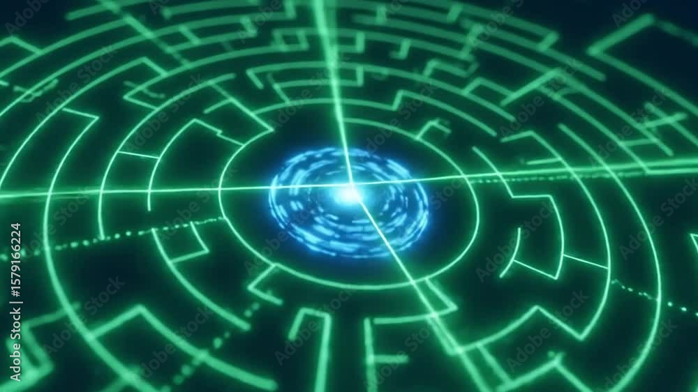 Poster animated neon maze with glowing center - sci-fi visual effect background video
