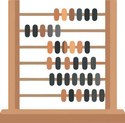 Wooden abacus with colorful beads, showing various calculations.