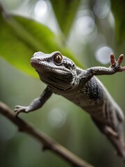 Fototapeta premium A flying gecko midglide between trees 