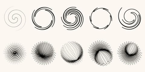 Black and White Abstract Circular Line and Dot Elements