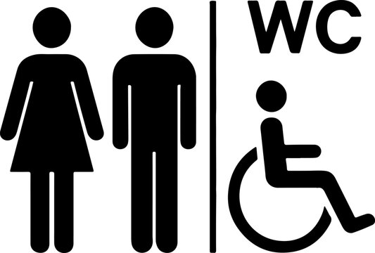 recommend clip art: Restroom sign with male, female, and disabled accessibility symbols silhouette