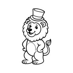 fun happy lion wear hat cartoon character cartoon isolated drawing line style sketch classic vintage design illustration