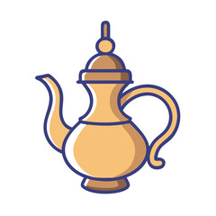 Elegant golden Arabic coffee pot or teapot with ornamental design and details