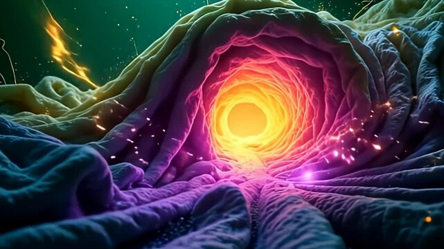 Amidst adenine ramp of active shapes, glowing blurs dance; disturbance muzzy conceptual whirlpool close inbound comparable woolgather cloth birl adenine www of luminous yellowness and