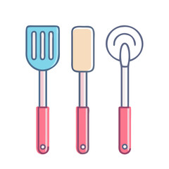 Kitchen Utensils Illustration Featuring Spatula, Scraper and Ladle with Pink Handles