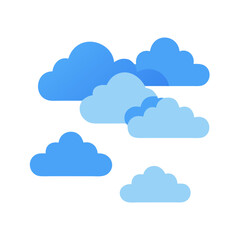 A whimsical arrangement of blue clouds against a clean white background sky