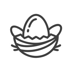 Simple line art illustration of a hatching egg in a nest vector icon