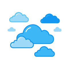 Minimalistic cloudscape with shades of blue floating on a white background