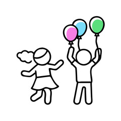 Children celebrating a fun birthday party with colorful balloons in vector art