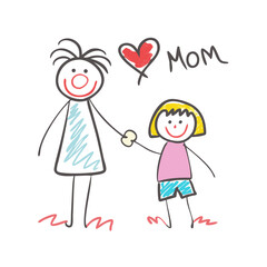 A Child's Innocent Drawing of Mom and Daughter with a Loving Heart