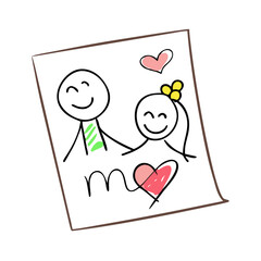 A child's heartfelt drawing of Mom and Dad full of love