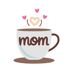 A warm cup of love for Mom with floating hearts above