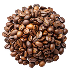 Obraz premium A closeup overhead view of roasted coffee beans, isolated on a transparent background