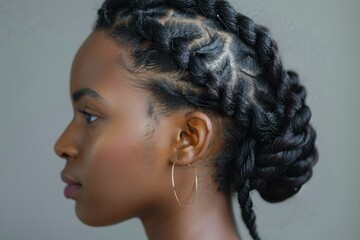 Profile of a young black woman with an elegant braided hairstyle