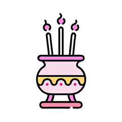 Pink Incense Burner with Burning Sticks Illustration for Spiritual Practice