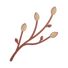 Delicate bare twig with budding leaves in a simple cartoon illustration