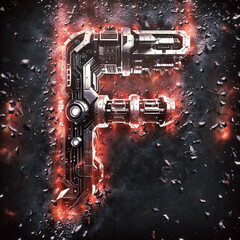 Letter F. High-tech burning alphabet in cyberpunk style. Perfect for any futuristic design.