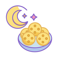 Delicious cookies with a moon and stars representing a sweet snack time