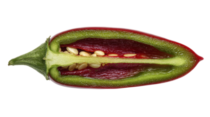 Cross section of bird's eye chili, isolated on white background