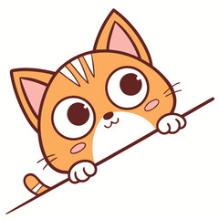 Orange Cartoon Cat Peeking Over Border – Kawaii Style Vector Illustration for Stickers and UI