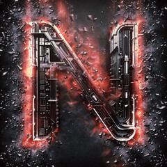 Letter N. High-tech burning alphabet in cyberpunk style. Perfect for any futuristic design.