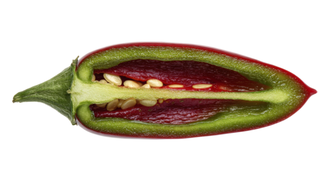 Cross section of bird's eye chili, isolated on white background