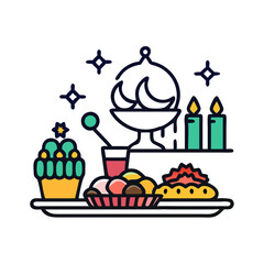 Festive Eid alFitr Dessert Table with Traditional Sweets and Decorations