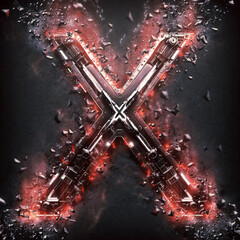 Letter X. High-tech burning alphabet in cyberpunk style. Perfect for any futuristic design.