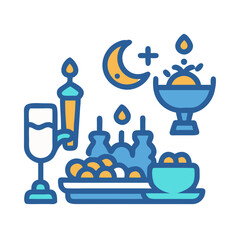 Eid alFitr Celebration Still Life with Sweets, Candlelight, and Islamic Symbolism