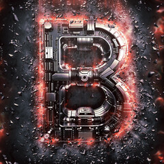 Letter B. High-tech burning alphabet in cyberpunk style. Perfect for any futuristic design.