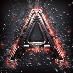 Letter A. High-tech burning alphabet in cyberpunk style. Perfect for any futuristic design.
