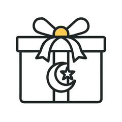 A gift box with a bow and crescent moon for Ramadan celebration
