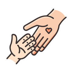 Two hands reaching out to each other symbolizing love and compassion illustration