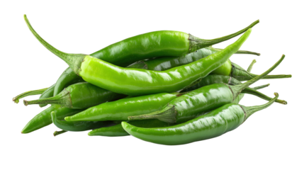 Green chili peppers only, isolated on white background