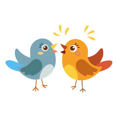 Two cartoon birds communicating with each other in a friendly manner illustration