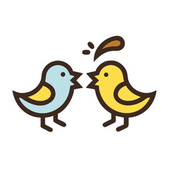 Two cute colorful cartoon birds chirping and gossiping and spreading rumors