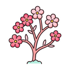 Cartoon stylized tree with pink flowers and a soft green base