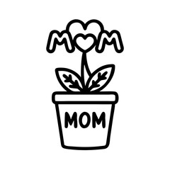 Lovely Potted Plant for Mom with Heart Shaped Blossom Illustration