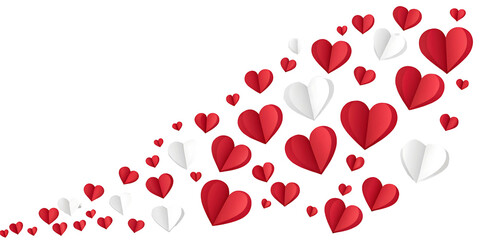 Floating Stream of Red and White Paper Hearts for Valentine's Day and Romantic Celebrations