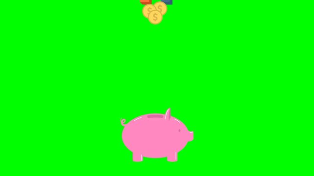Stimulating deposit to reduce money supply, financial measures. Monetary policy to control inflation. Businessman uses a magnet to suck money from a piggy bank. 2d flat animation. Alpha channel	