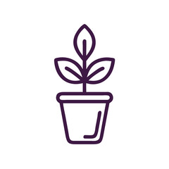 Minimalist purple plant in a pot icon, illustrating growth and development