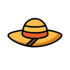 Cartoonish straw sun hat with a brown ribbon and dark outlines